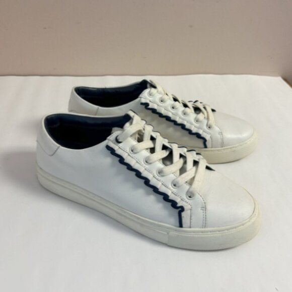 Tory Burch White and Navy Ruffle Sport Sneakers - Size 10M - Picture 1 of 3